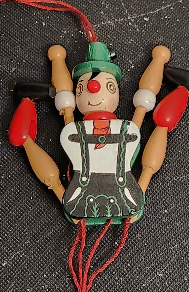 Vtg 1950 Pull String Wooden Puppet M Gschintzer, Austria Jumping Jack Ornament