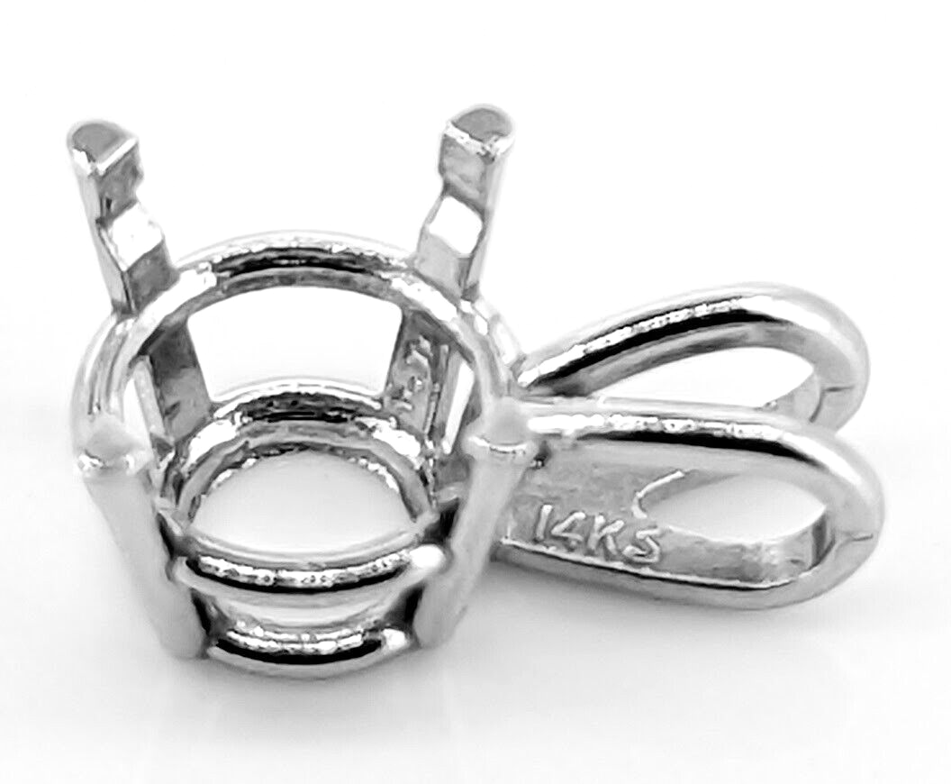 14K White Gold Round Pendant Setting Pre-Notched Mount 2.5mm-10.5mm