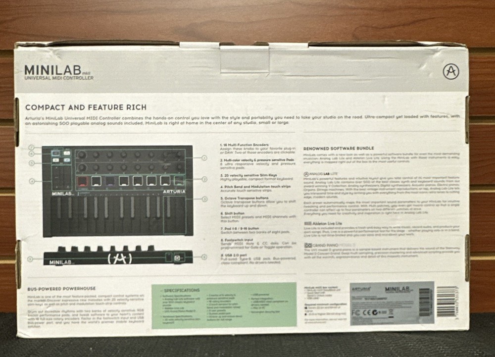 Arturia MiniLab MKII 25 Keys Midi Controller w/USB Cable-Power Tested
