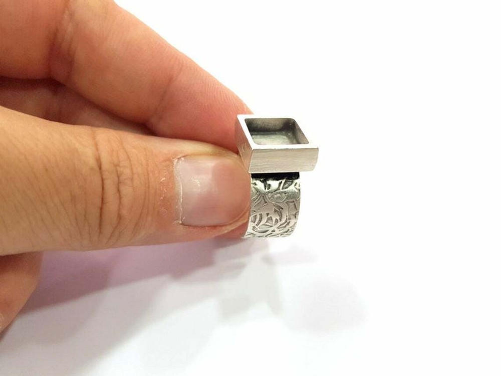 Square Blank Ring Setting Cabochon Base Bezel inlay Mounting Adjustable 10x10mm