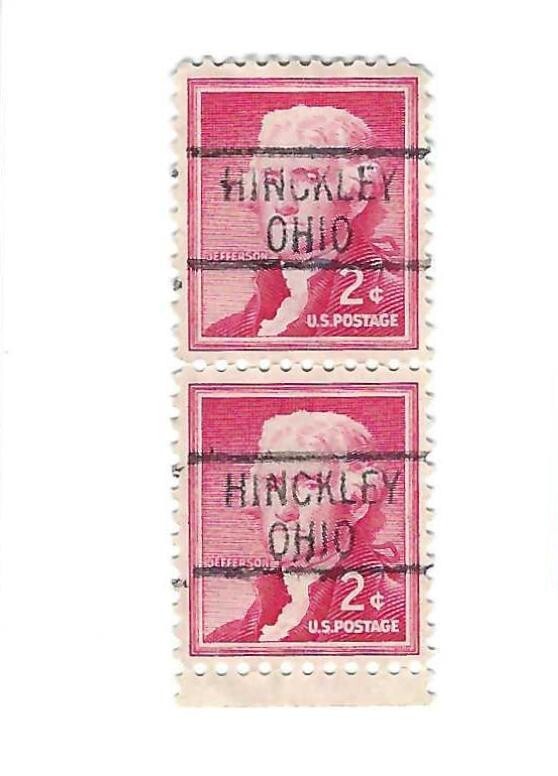 STAMP US SCOTT 1033 "Jefferson" 2 CENT 1954 PRECANCEL VERT PAIR