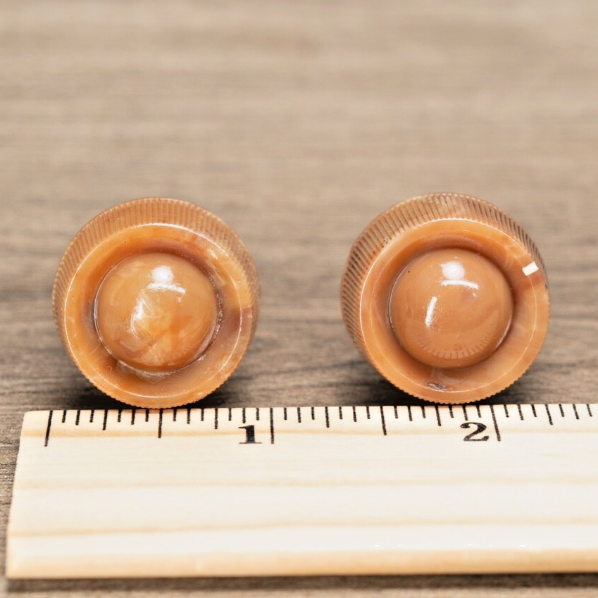 Midcentury Bendix Radio Knobs 2pc Caramel Swirled Plastic 1/4" Opening D Shaft