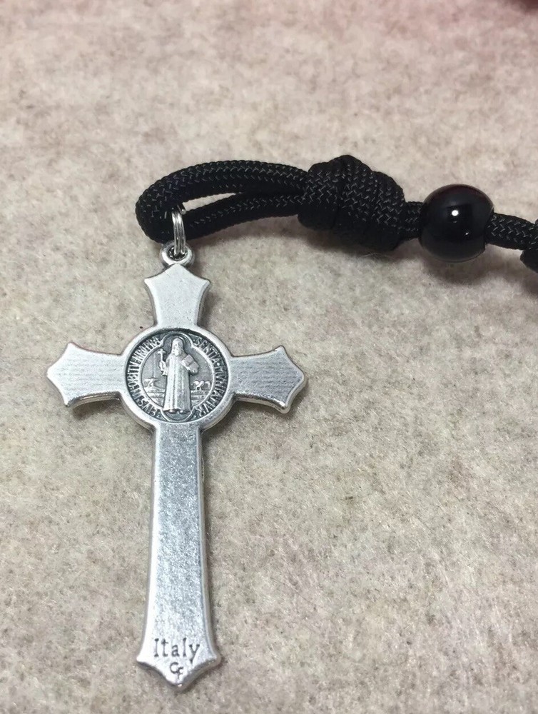 Black Beads Rosary, St. Benedict Crucifix, Durable Rosary- Handmade