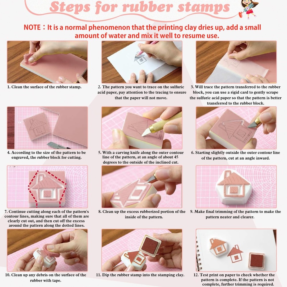 47 Pcs Block Printing Starter Tool Kit Includes Rubber Blocks,Carving Tools, ...