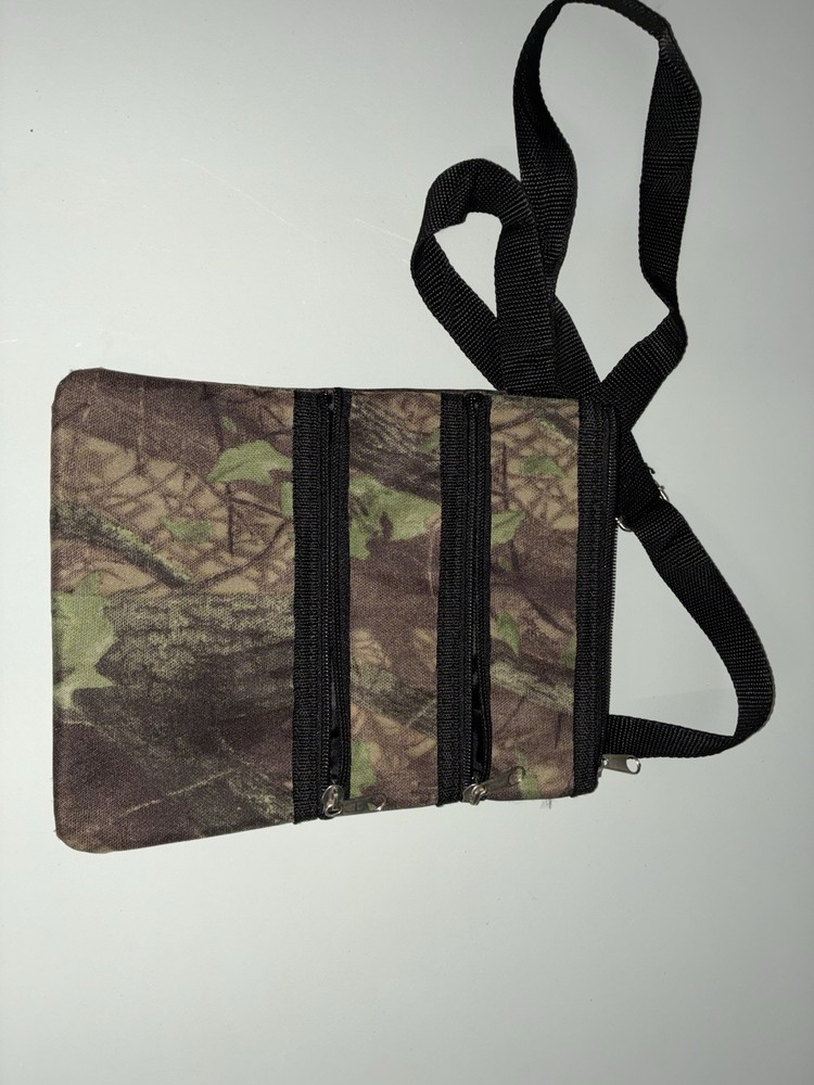 Camouflage Utility Pouch, 3 Zip Pockets, Shoulder Strap, Lightweight, Polyester