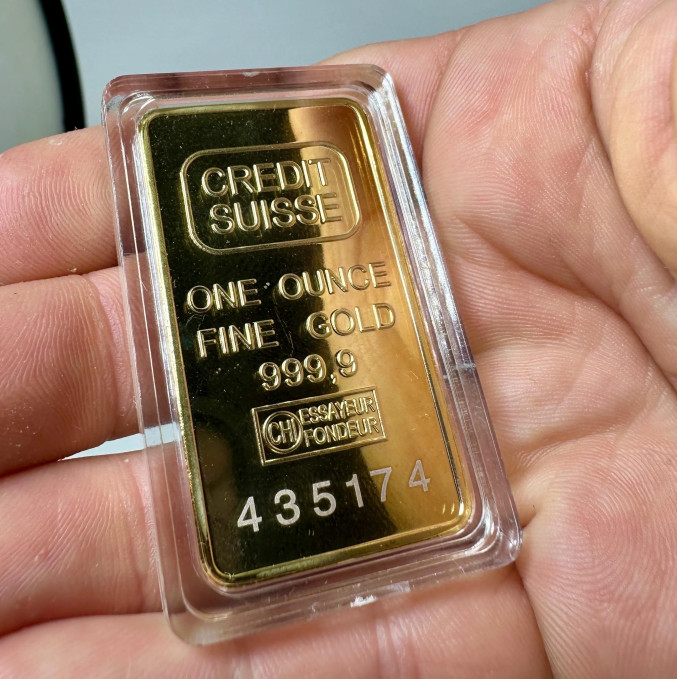 1 oz Credit Suisse .999 Gold Bar Fine (BU) 24k Gilded Repro