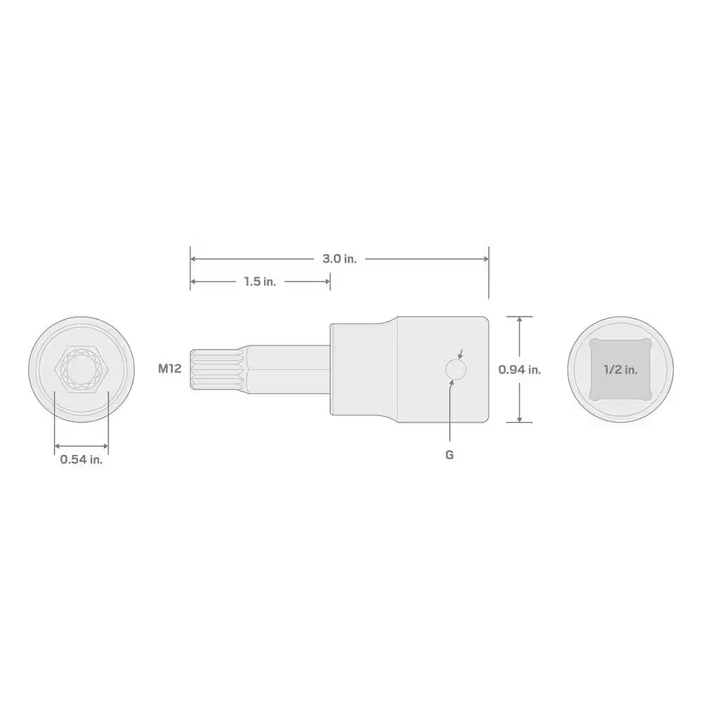 1/2 In. Drive X M12 Triple Square Impact Bit Socket