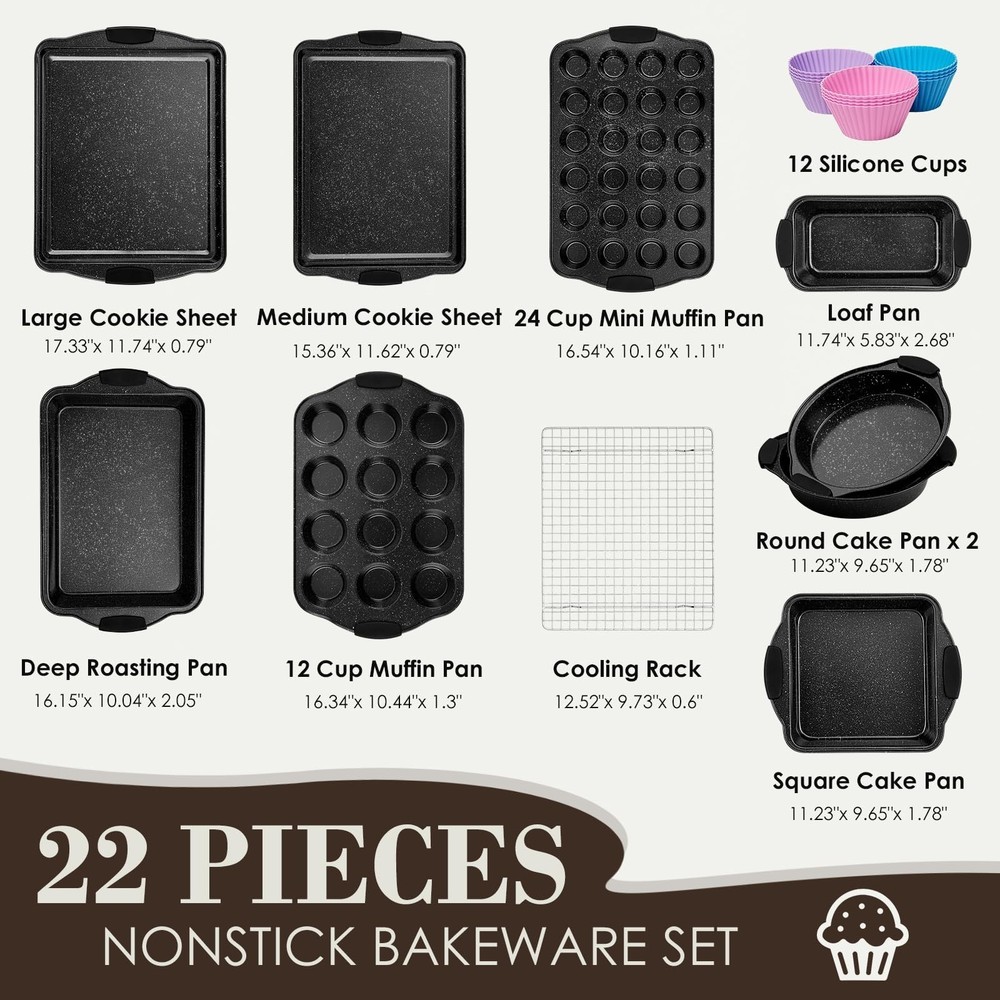 Baking Pans Set Nonstick, Bakeware Sets Stackable with Silicone Handles, AIVI...