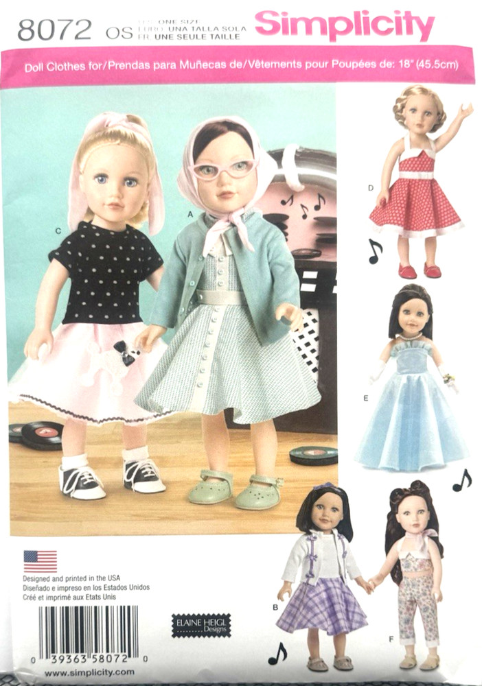 Simplicity Pattern #8072 - 18" Doll Clothes/27 Pieces (One Size) Uncut