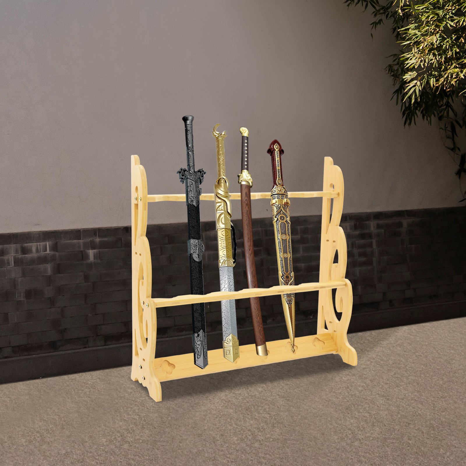 Adjustable 6-Hole Vertical Sword Display Stand - Elegant Bamboo Holder