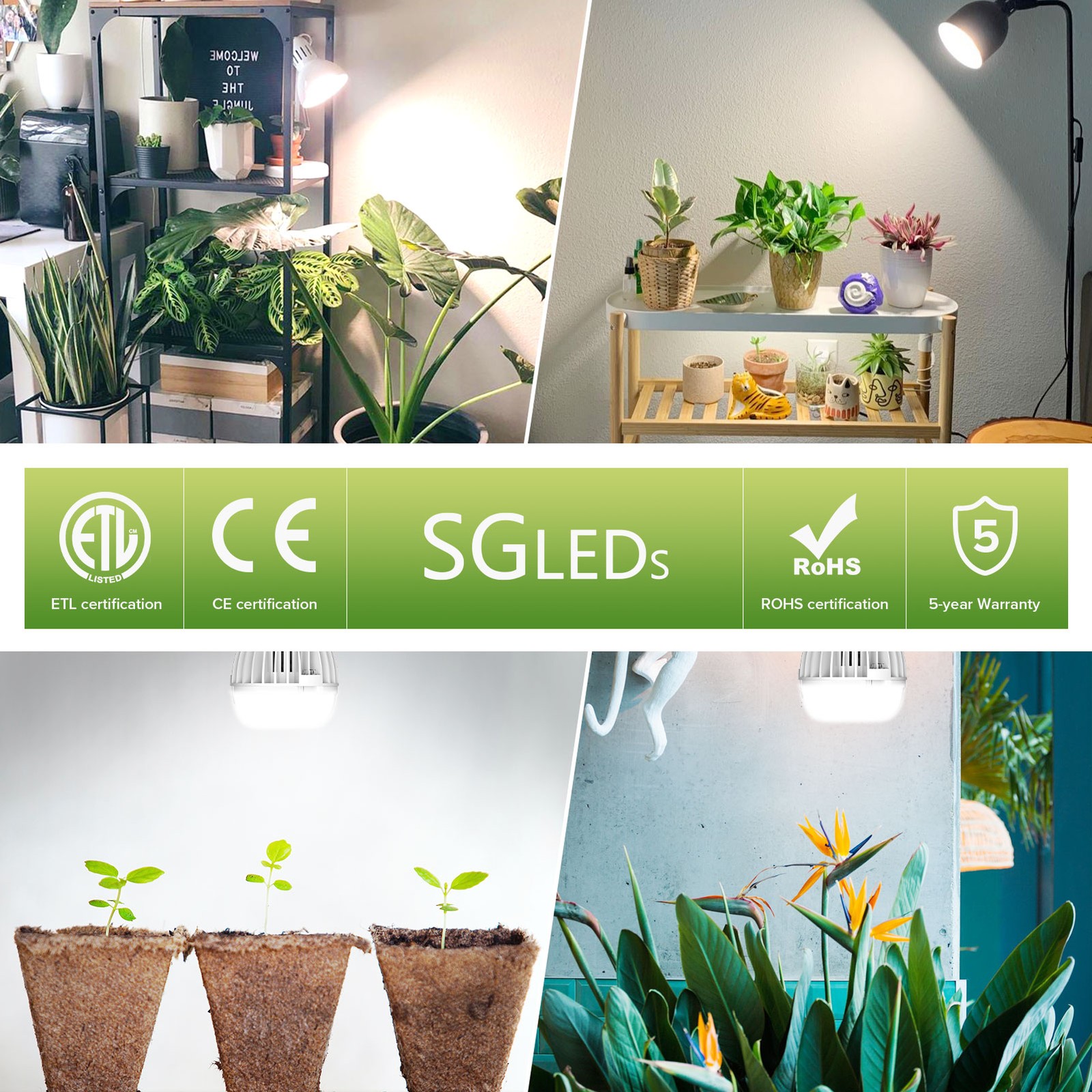 SANSI LED Grow Light Bulb 24W (200W Equivalent) Full Spectrum Houseplants A21