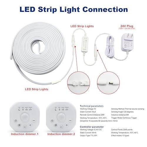 Motion Sensor LED Strip Lights 16.4ft - Chasing Effect, Auto ON/OFF, Warm White,