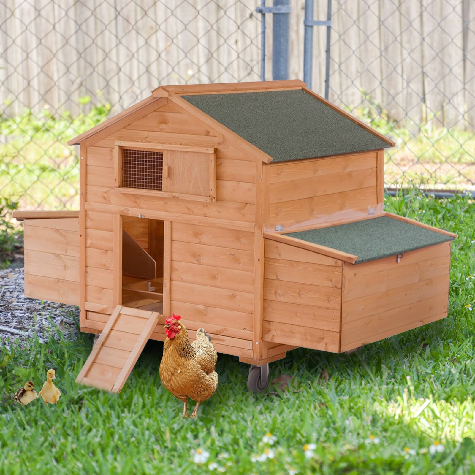 Mobile Chicken Coop w/6 Nesting Boxes&4 Wheels for 6-8 Chickens,Large Hen House