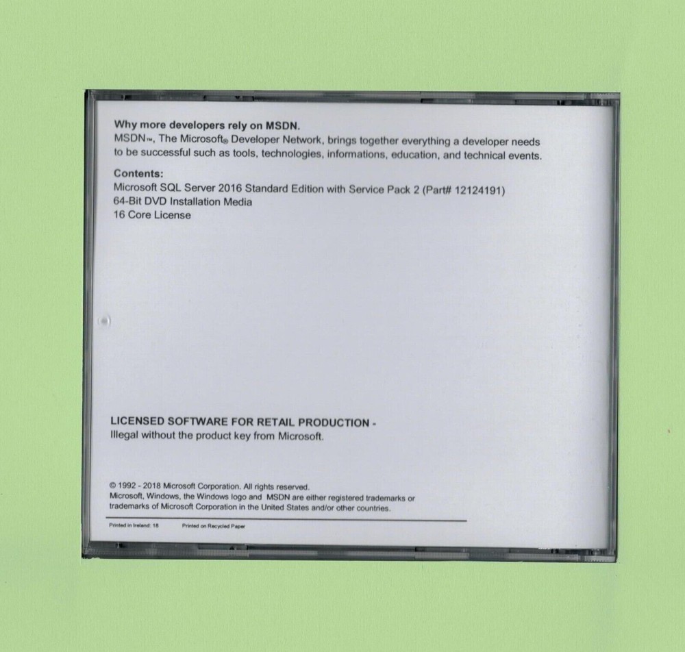 Microsoft SQL Server 2016 Standard with 16 Core License, unlimited User CALs