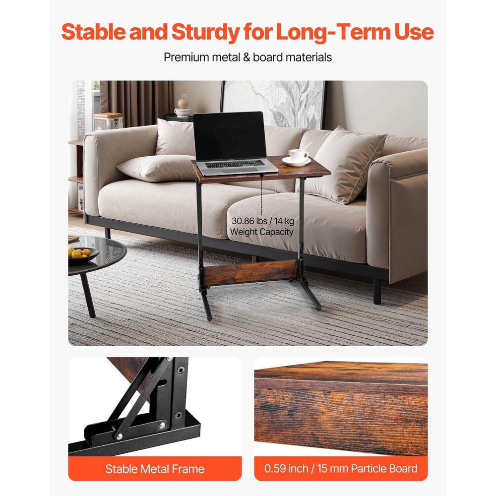 Uimoso C-Shaped Side Table with Metal Frame & Adjustable Feet for Versatile Use