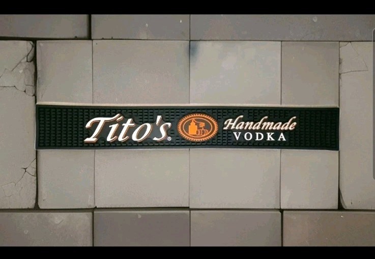 Titos Handmade Vodka Rubber Rail Runner Spill Drip Bar Mat 23"×3.25" Man Cave
