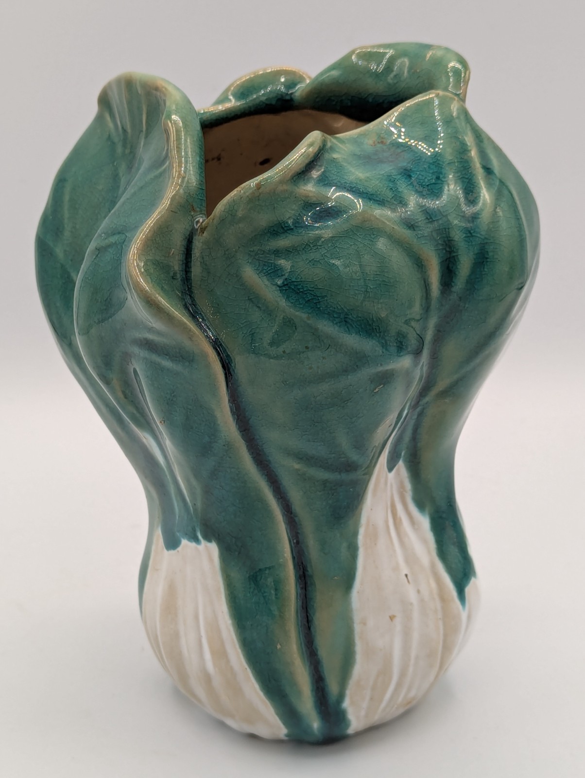 Rare Vintage Chinese Bok Choy Hand-Made Ceramic 6" Vase, Mint