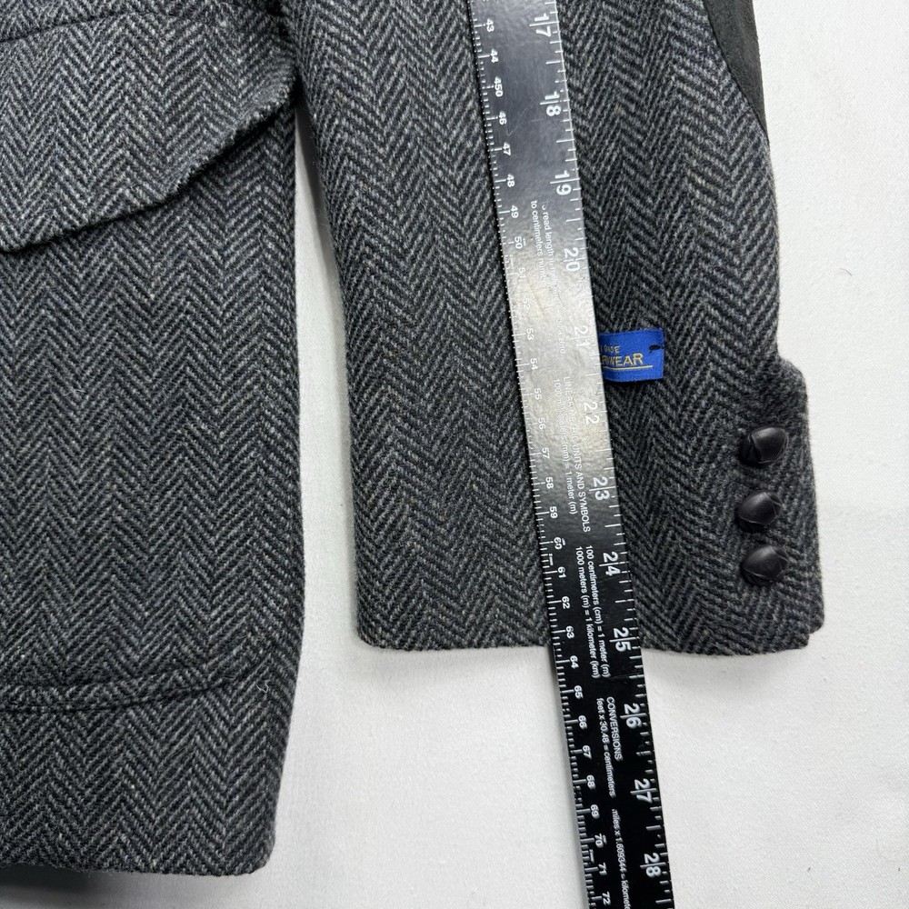 Pendleton Western Blazer Jacket 100% Wool Tweed Gray Herringbone Suede Size 48