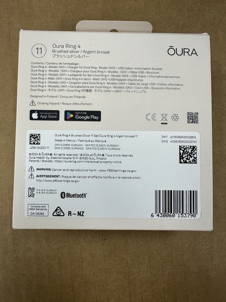 Oura Ring 4 BRUSHED SILVER Bluetooth Activity Tracker Size 11