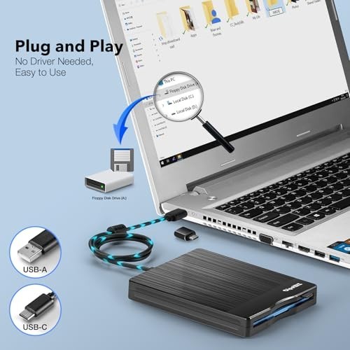 3.5" Floppy Disk Reader USB A&C Drive for Laptop/Desktop - Transfer & Convert Fi