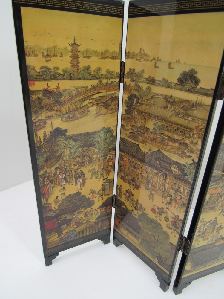 Yi Yuan Folding Table Divider Laquer 6-Panel Ancient Seaside View 2-Sided GUC