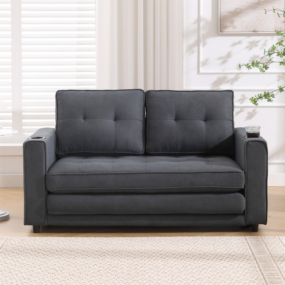 Convertible Sofa Bed Loveseat Futon Sofa Couch with Pull Out Bed Dark Gray