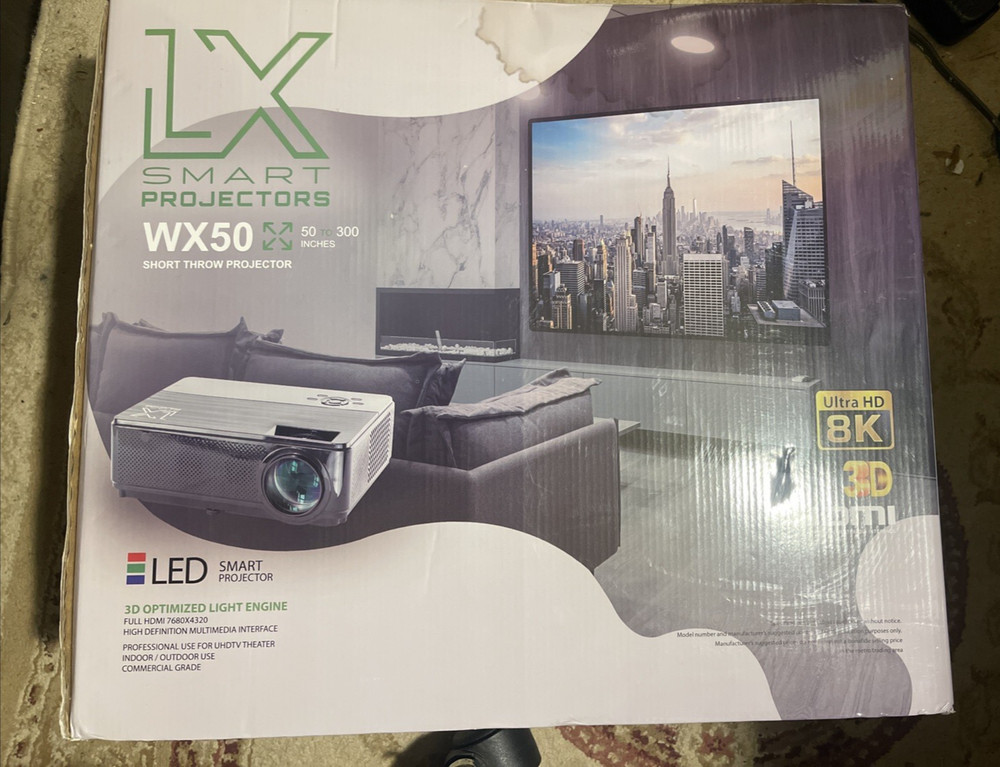 LX Smart Projector WX50 - 8K Projector Bundle with Screen, Remote & Mount Kit