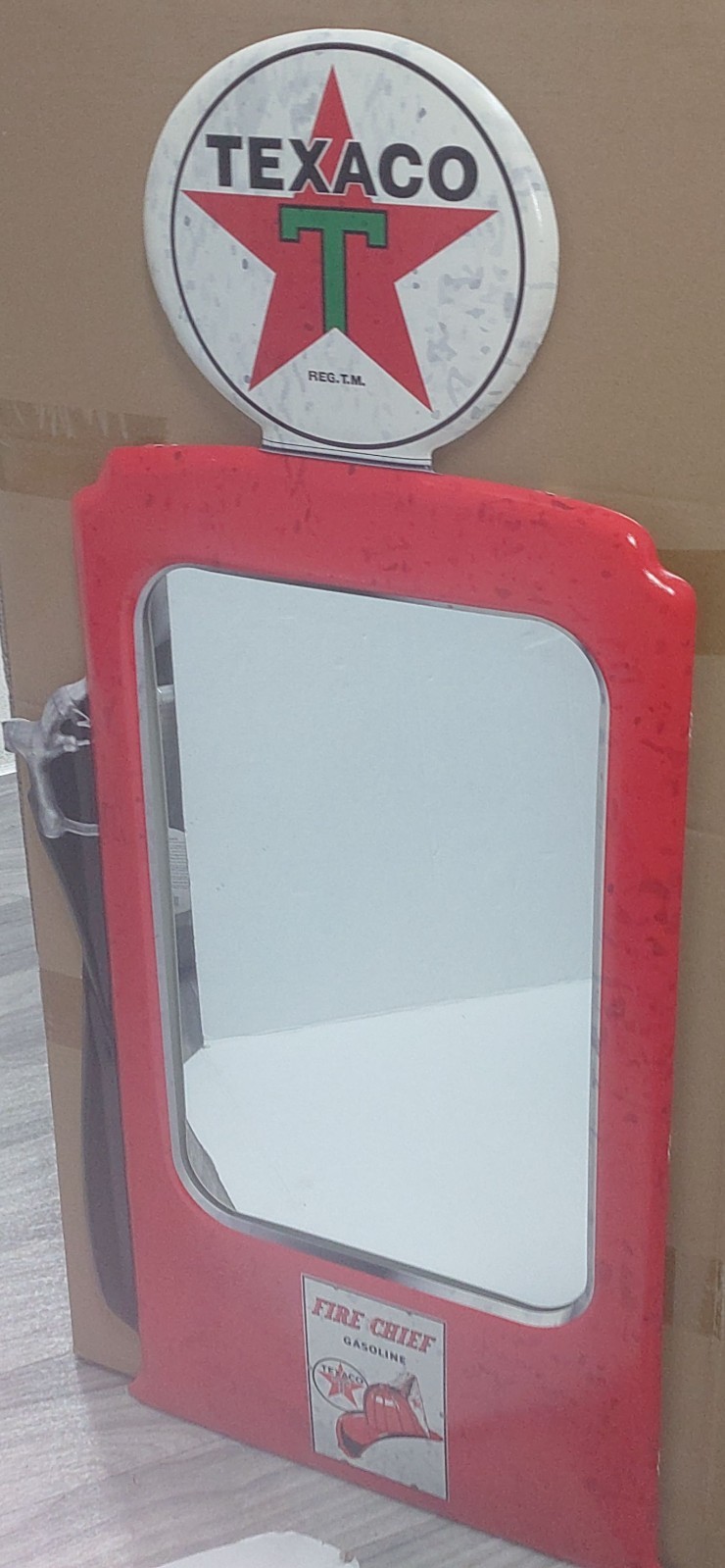 Texaco Gasoline Fire Chief Mirror Sign 15" x 31" Vintage Style Man Cave Decor