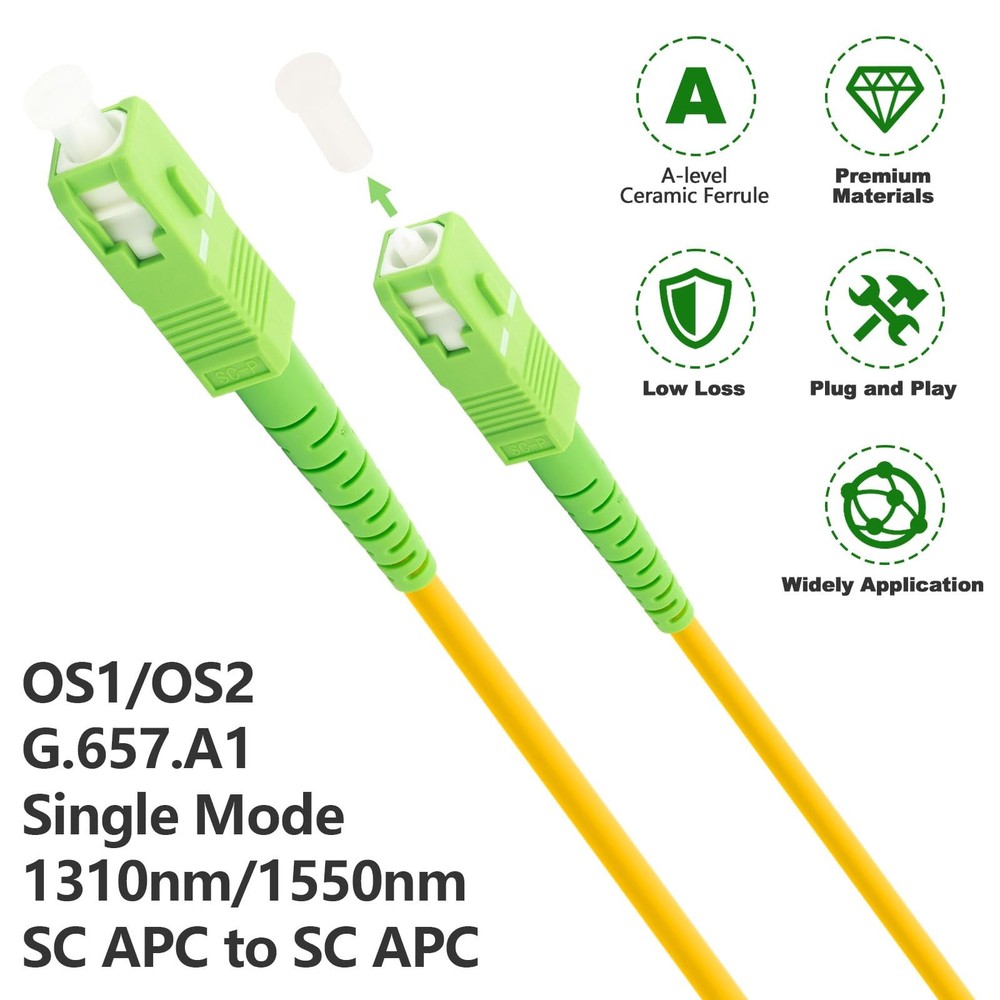 Fiber Optic Internet Cable 65ft SC/APC Single Mode Patch Jumper Replacement