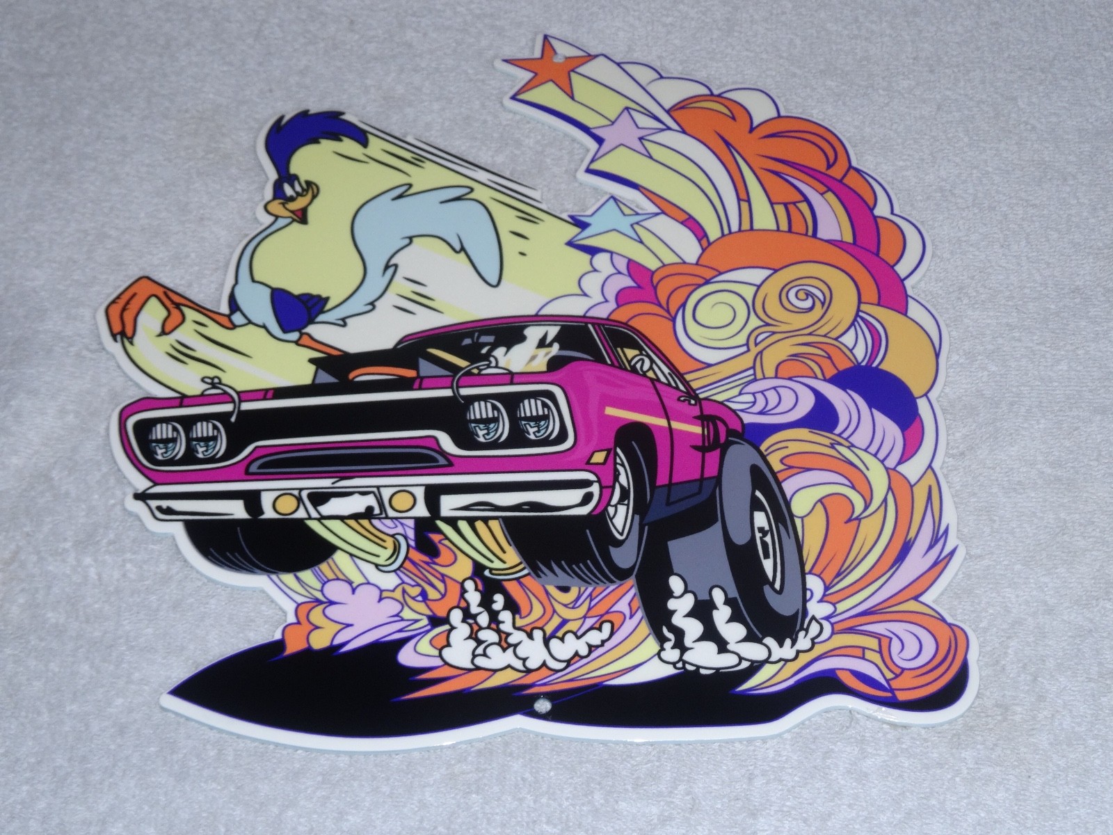 VINTAGE DODGE MOPAR ROAD RUNNER DIECUT 12" METAL ROADRUNNER CAR ADVERTISING SIGN