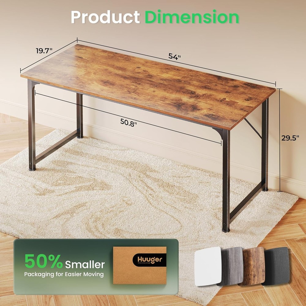 54” Computer Desk Home Office Study Table Rustic Brown Easy Assembly