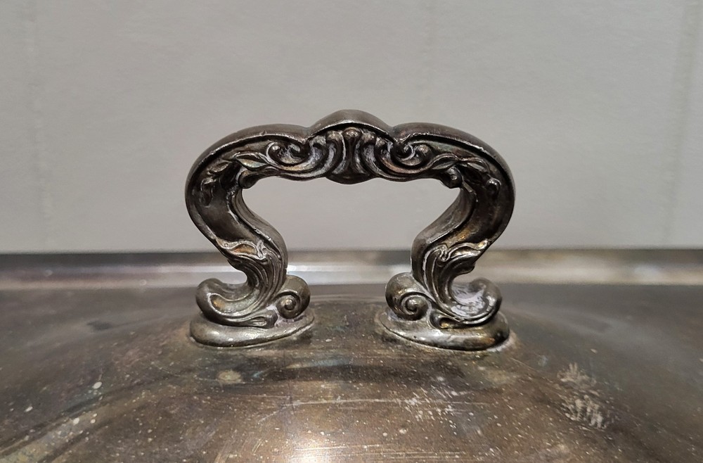 Vintage Silver Plated Casserole Chaffing Dish Server Pyrex Insert Sterno Heater