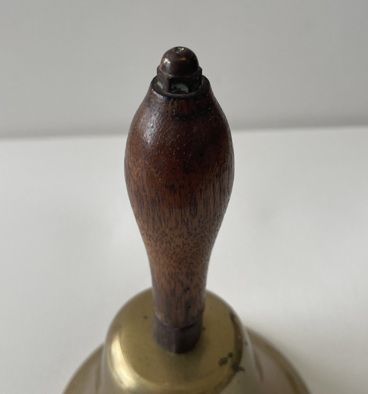 Vintage Heavy Solid Brass School Hand Bell Wood Handle Loud Dinner Service Bell