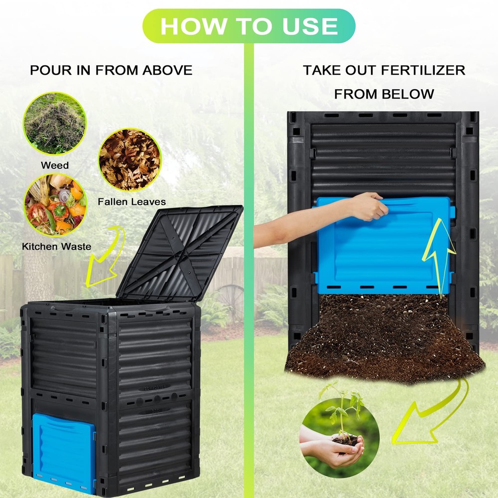 Garden Compost Bin 80 Gallon (300L) Large, Outdoor Composter from PP Material...