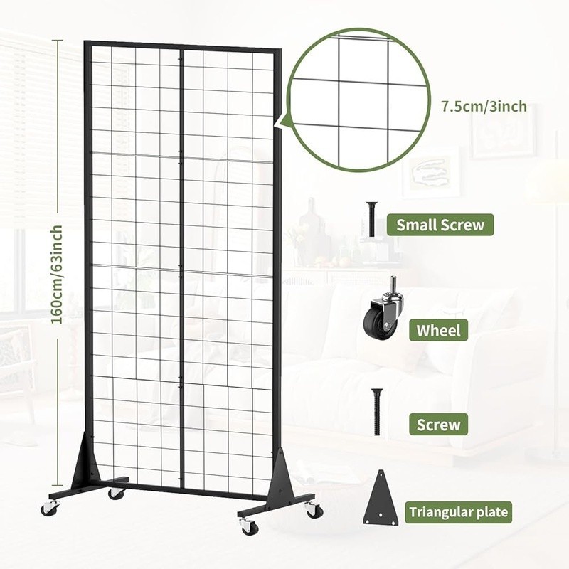 Versatile Grid Wall Panels 4-Pack Adjustable Display Storage W/ Lockable Wheels