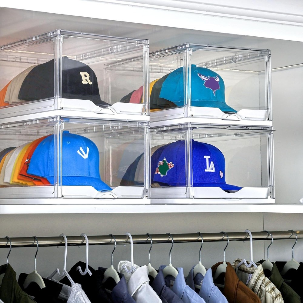 Modern Stackable Hat Organizer - 2 Clear Boxes for Easy & Dust-Free Access