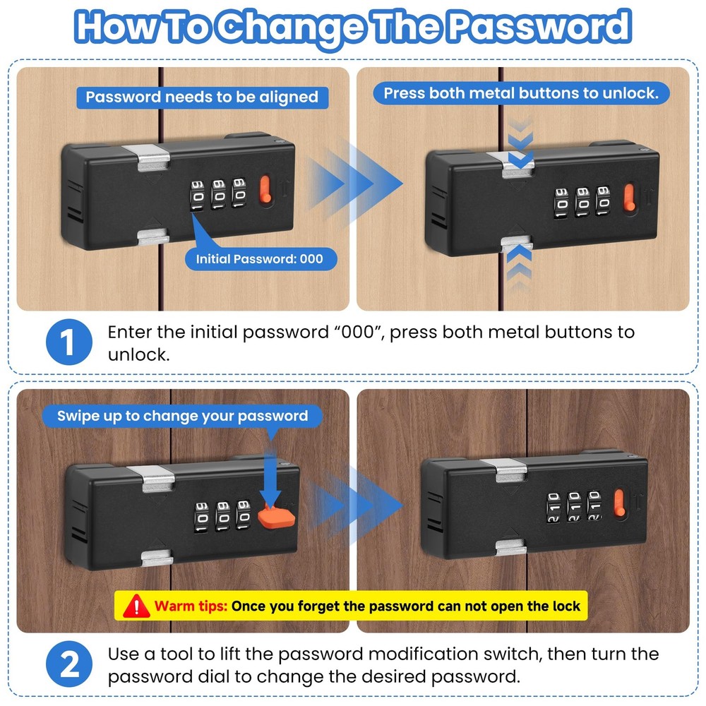 Premium Keyless Cabinet Lock with Combination Code - 3-Digit Password Hasp La...