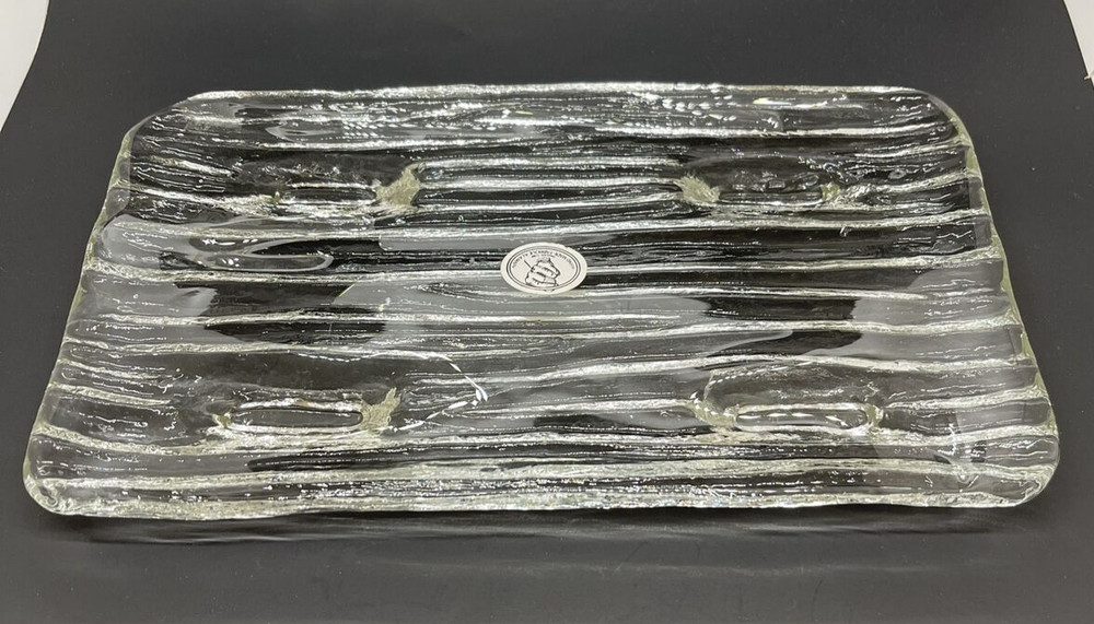 Italglass Corp Footed Glass Tray Bark-like Texture Rectangle Solid Thick Glass
