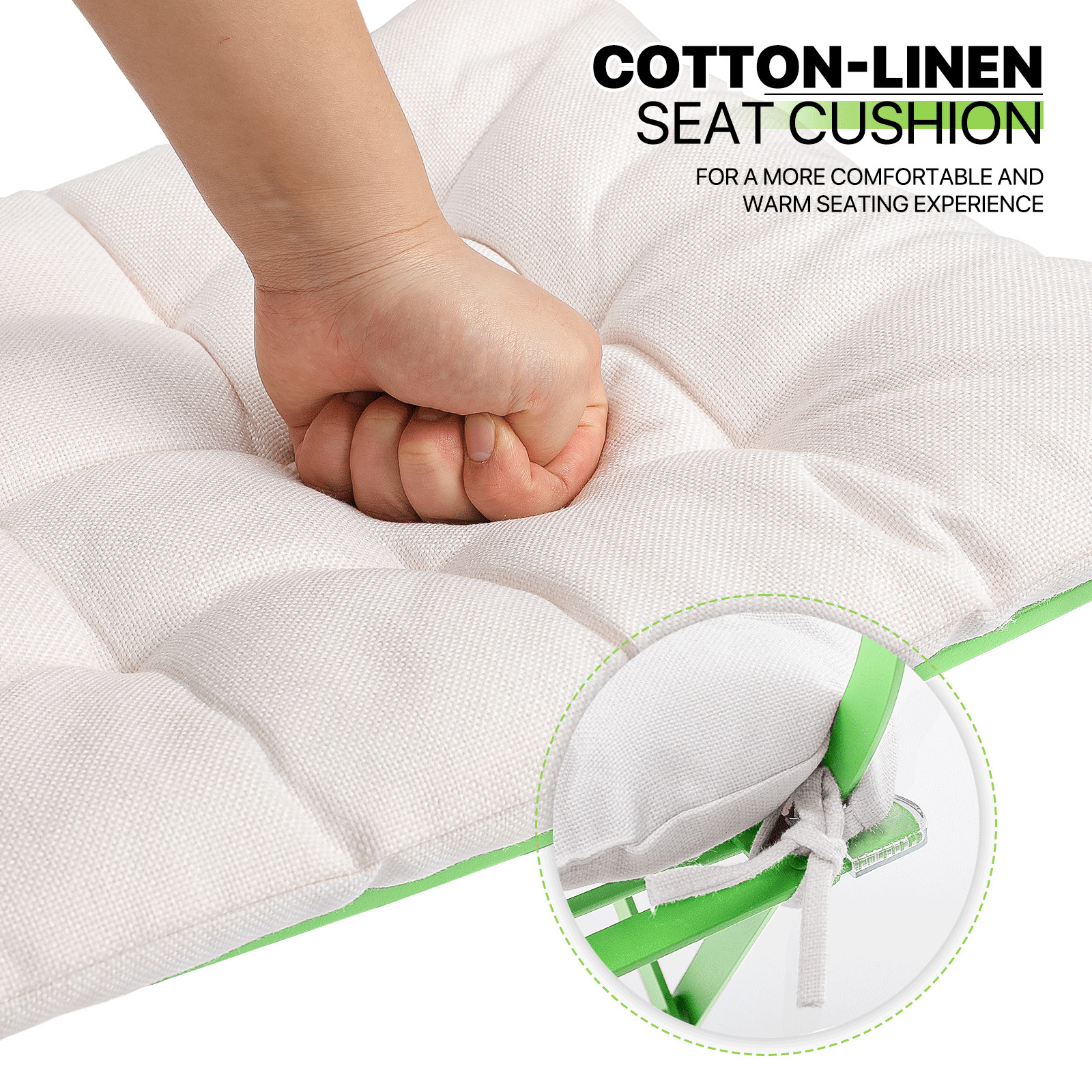 3 Piece Green Patio Table Chairs Set Foldable Garden Patio Furniture w/Cushion