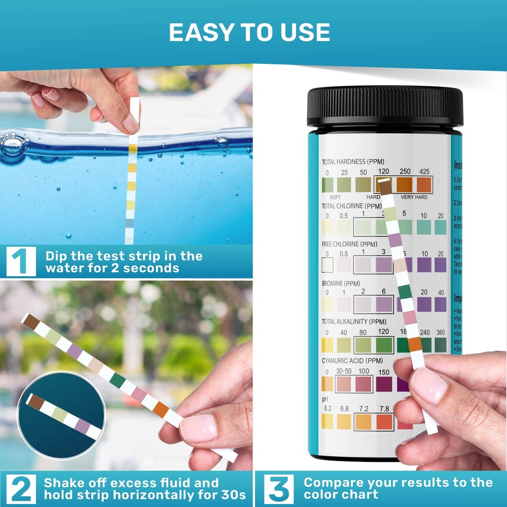 7-in-1 Pool Test Strips 150 Quick & Accurate Water Testing Kit for Pools