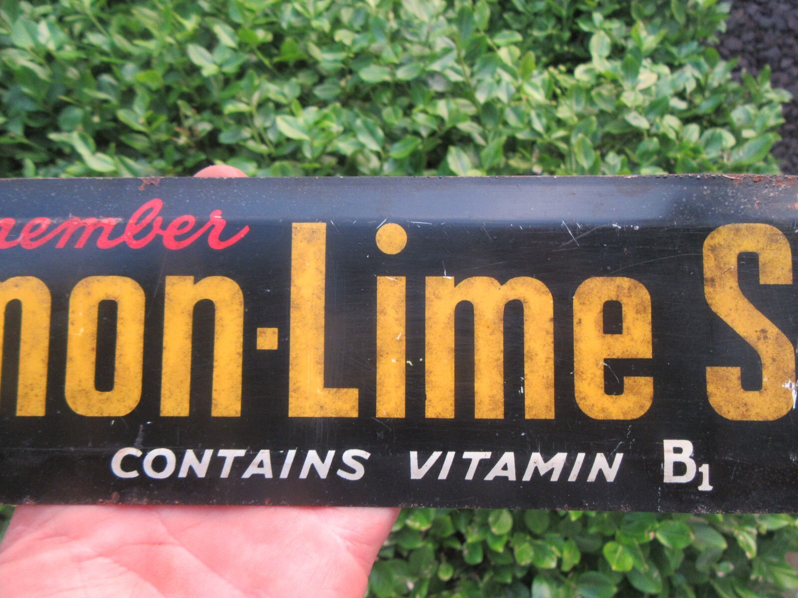 Vintage 1940's B-1 Lemon Lime Soda Tin Metal Door Push (16")