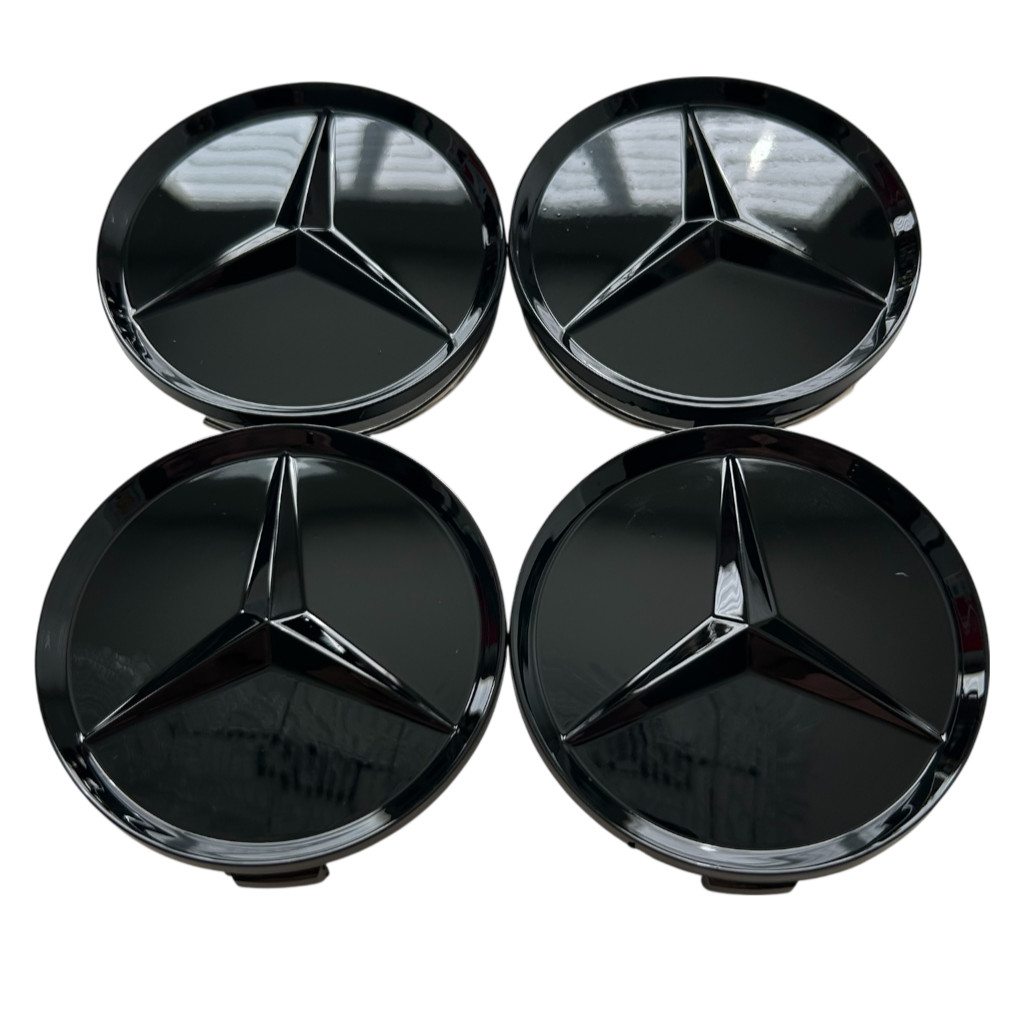Black Wheel Center Caps Hub Cover Logo 3 inch Emblem for Mercedes Benz Set of 4