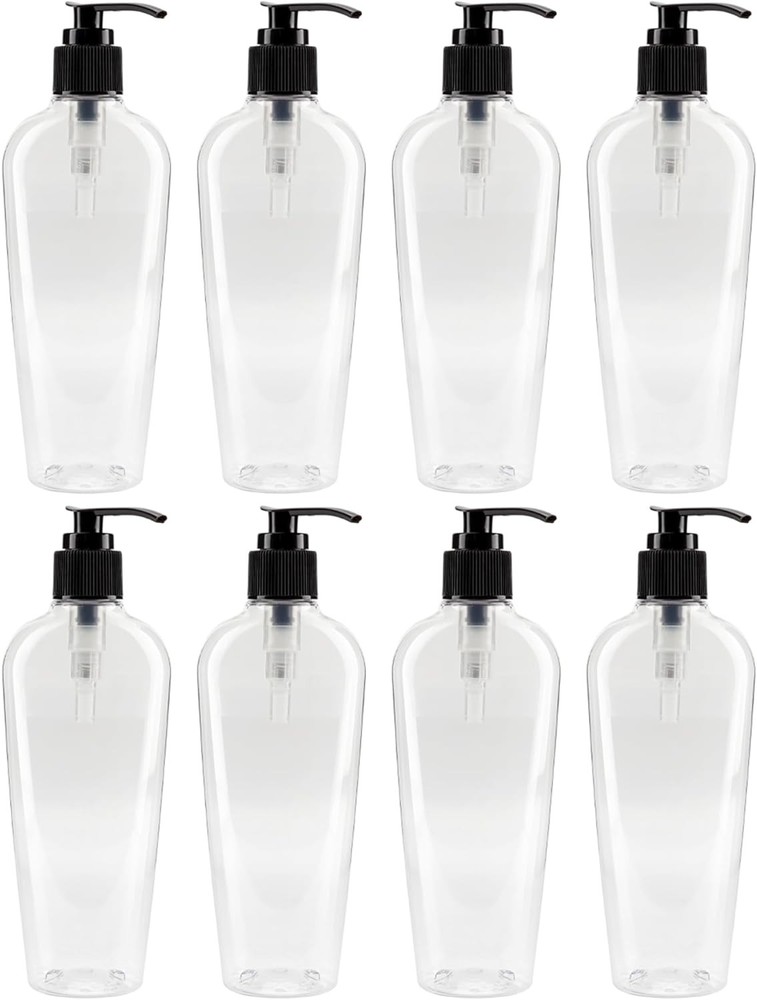 Cornucopia 8-Ounce Clear Oval-Shaped Plastic Lotion Bottles Black,