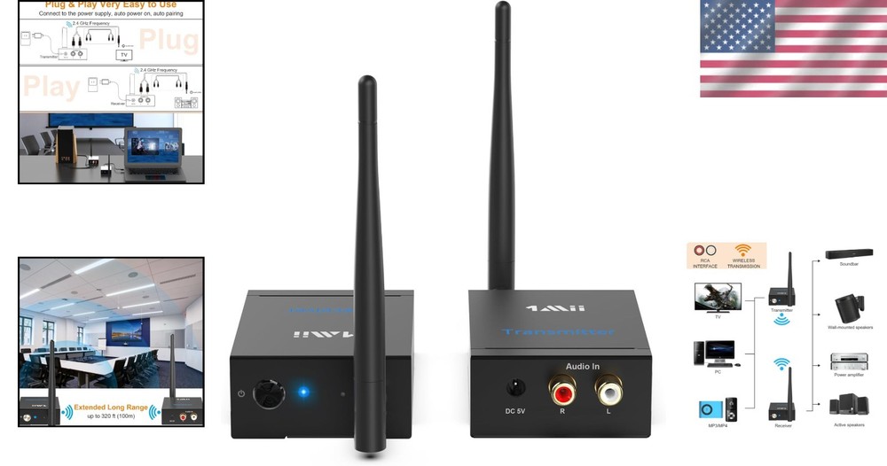 Wireless Audio Transmitter Receiver RCA AUX Long Range 320ft HiFi Audio Kit