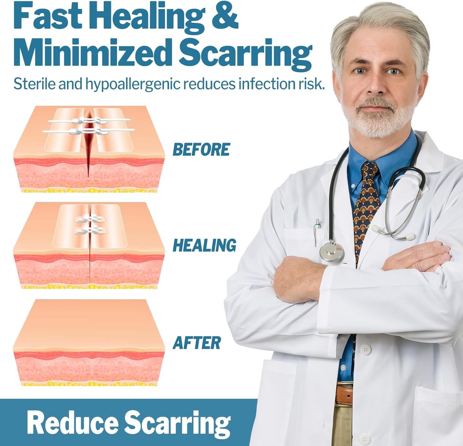 14 Pack Emergency Wound Closure Strips, Butterfly Bandages, Emergency Laceration