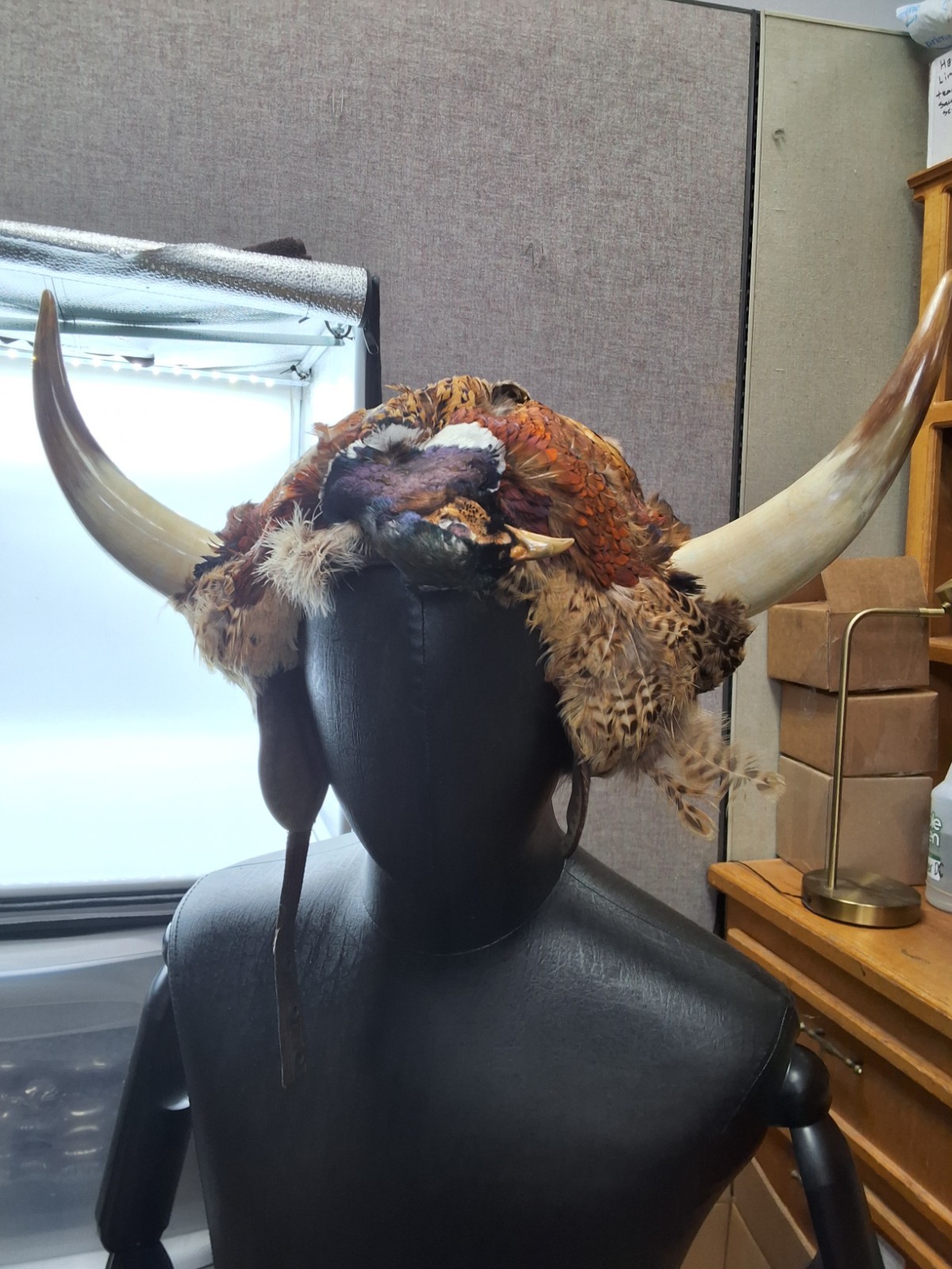 Novelty Taxidermy Leather Pheasant Viking Bomber Hat