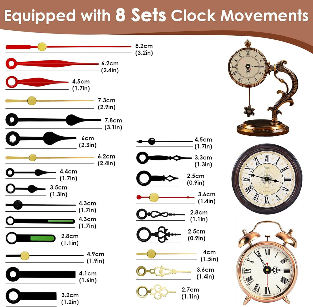 3PCS Clock Mechanism Replacement Kit Quartz Clock Movement with 8 Clock Hands