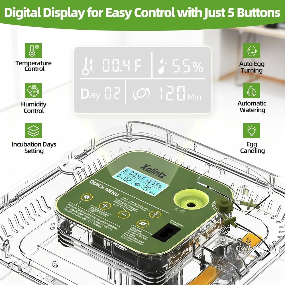 Automatic 12 Egg Incubator - Digital Temperature/Humidity Display