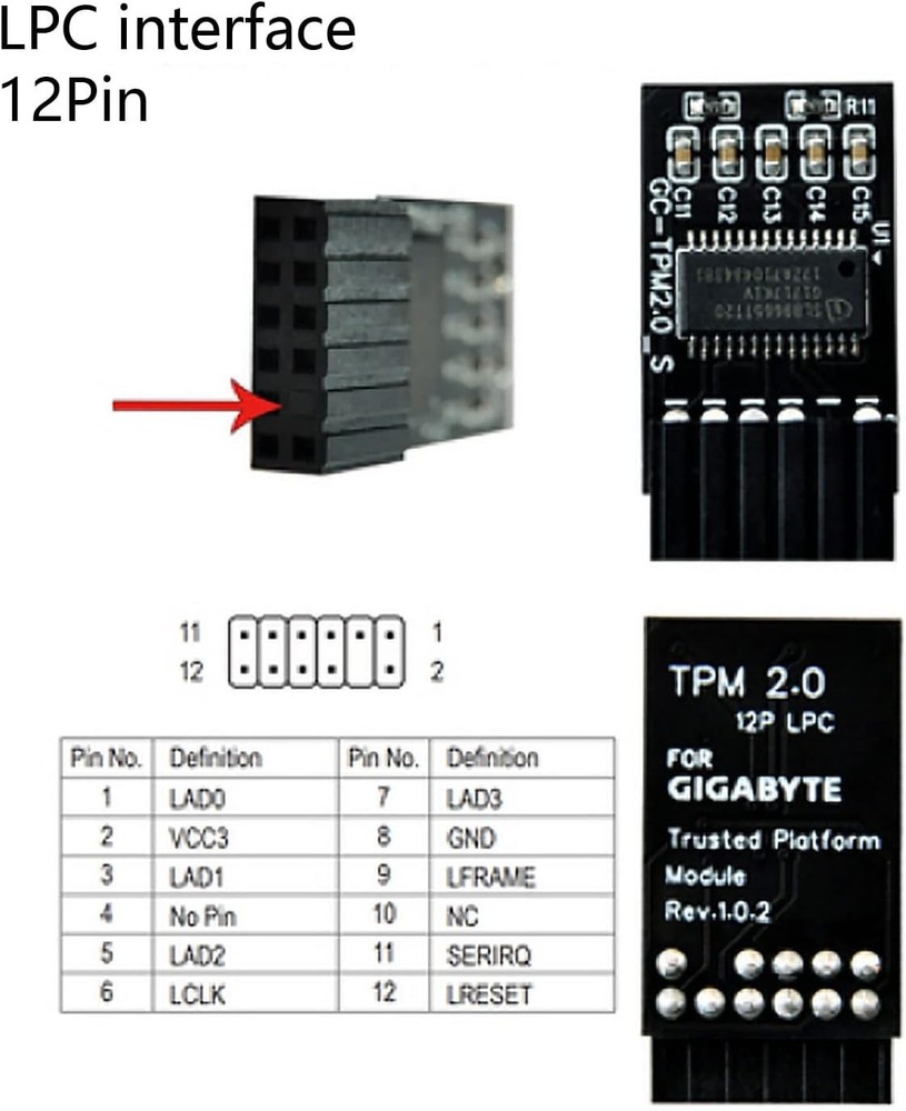 Advanced TPM 2.0 Encryption Module, 12-Pin, for Windows 10/11 Compatibility