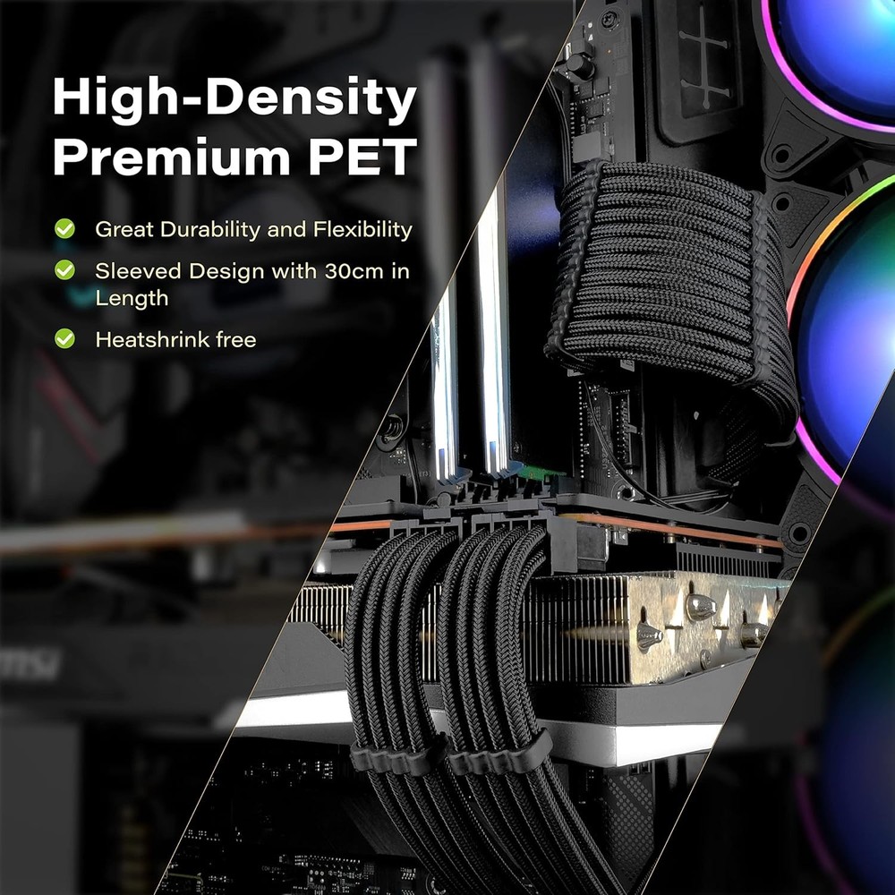EZDIY-FAB PSU Cable Extension Sleeved Custom Mod GPU PC Power Supply Black